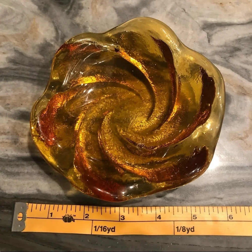 Vintage Fenton Amber Art Glass Swirl Trinket Dish 5”